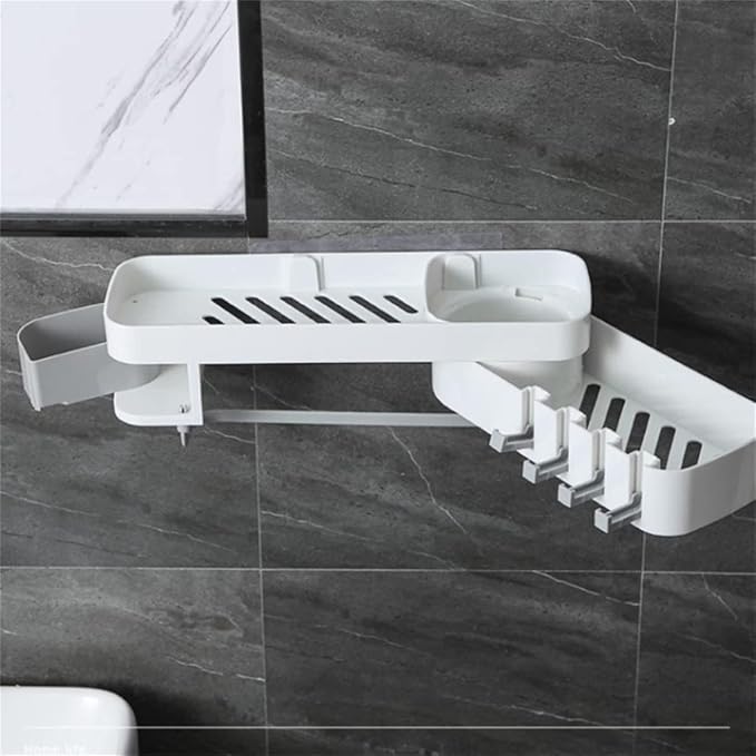 🏡 Organizador de Baño de Pared con Ganchos y Soporte | Almacenamiento Adhesivo