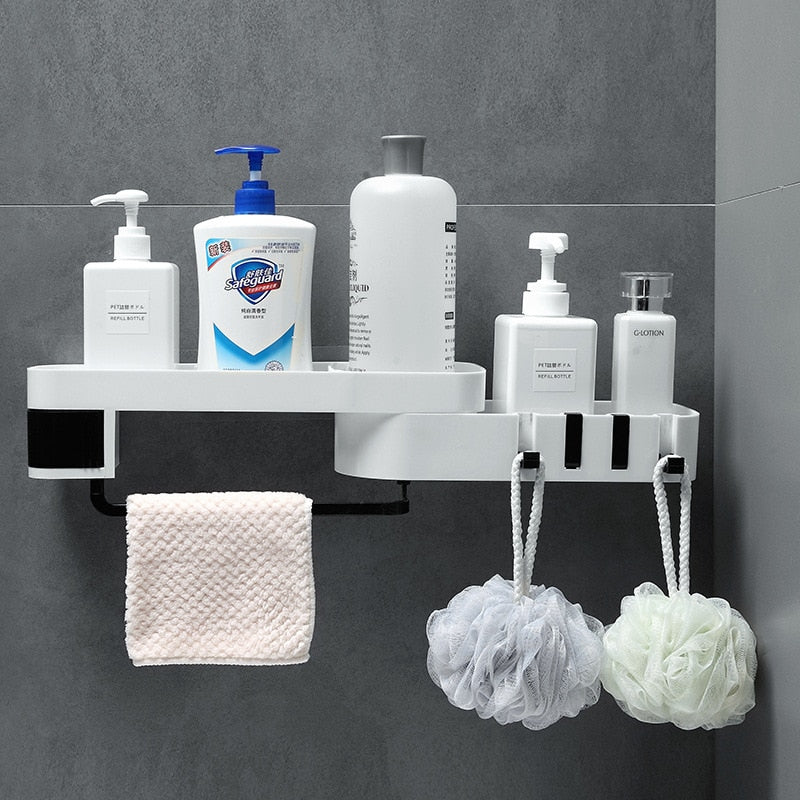 🏡 Organizador de Baño de Pared con Ganchos y Soporte | Almacenamiento Adhesivo